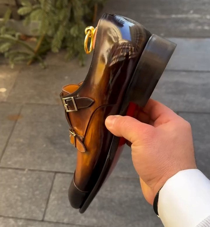 Men's Handmade Brown Monk Shoes