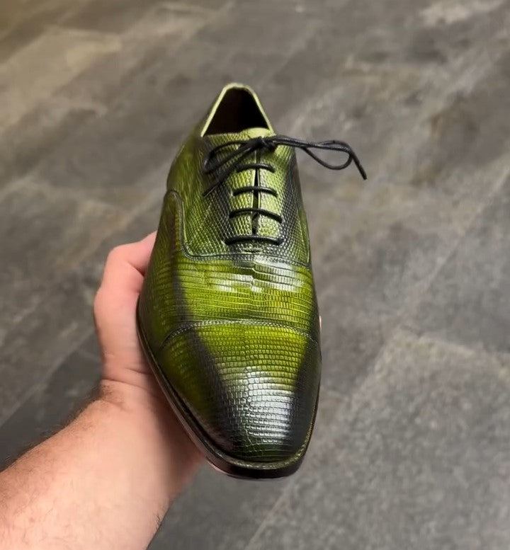 Men's Oxford Shoes - Green Lizard
