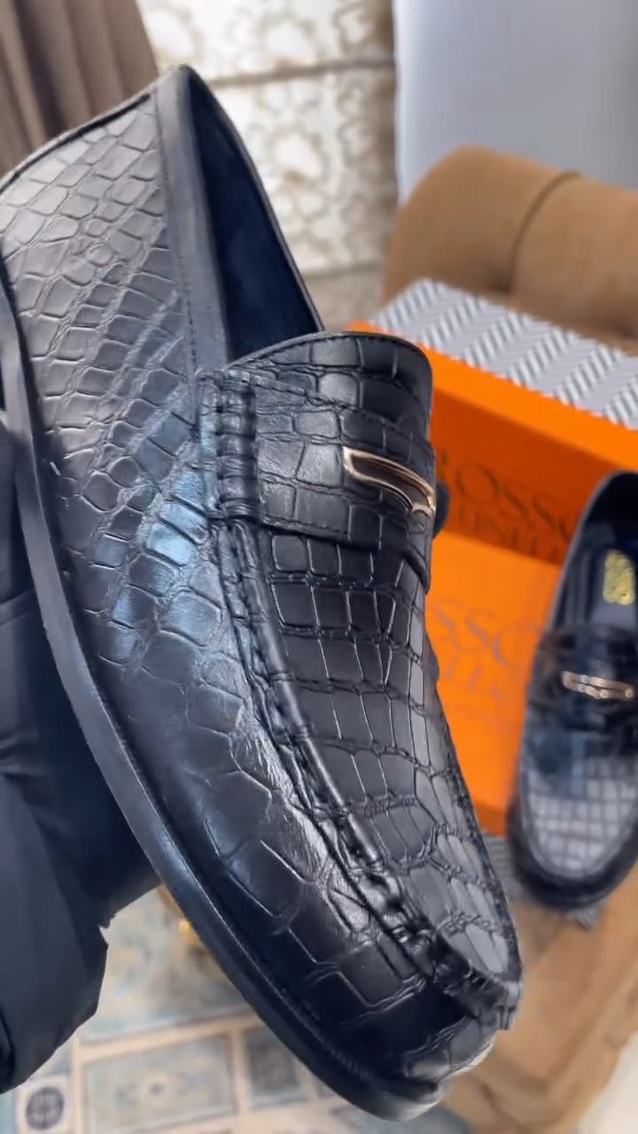 Crocodile Leather Black Loafers