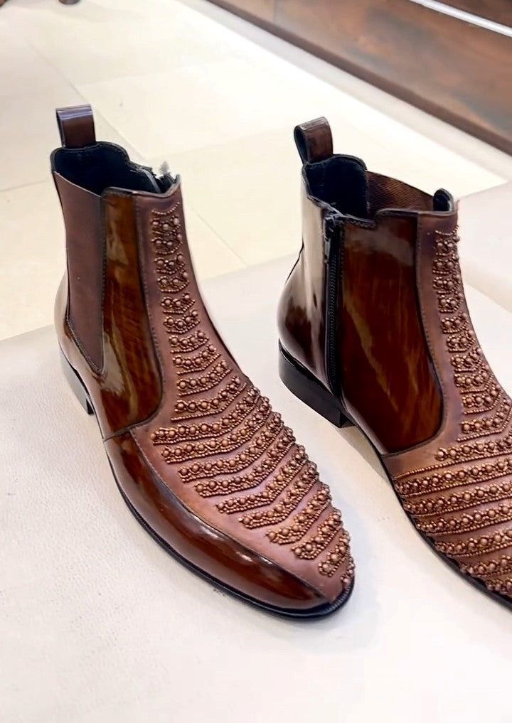Men's Brown Beaded Boots