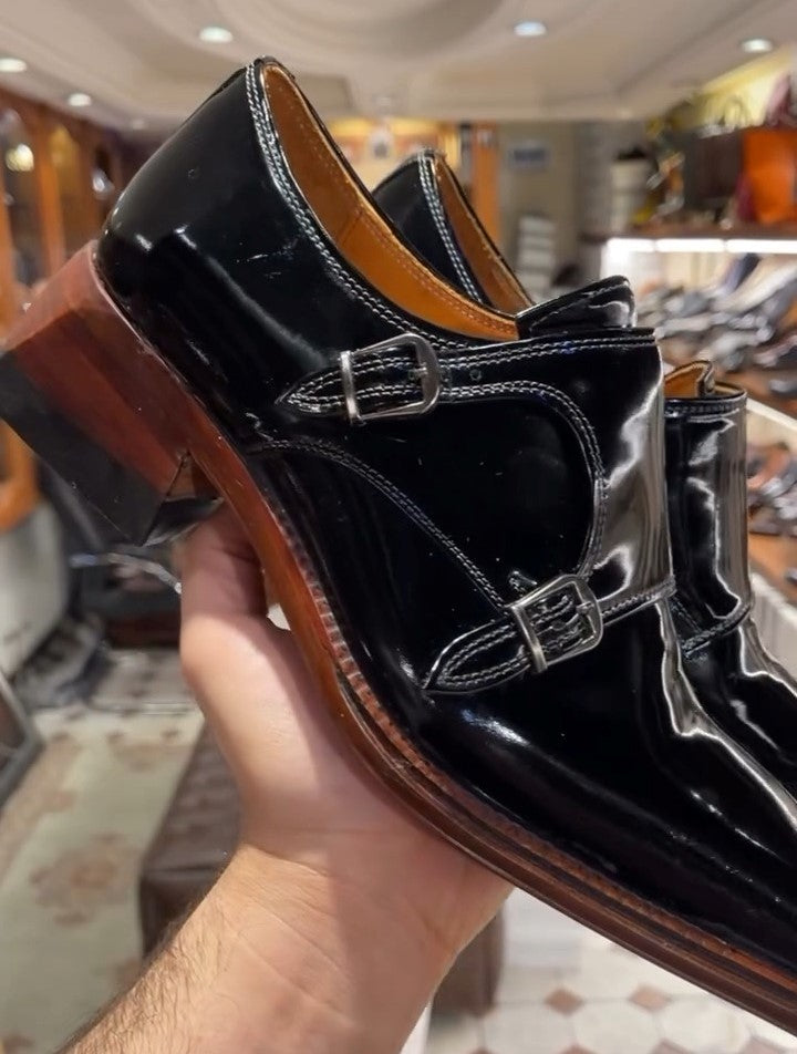 Black Full Leather Men's Square Toe Shoes
