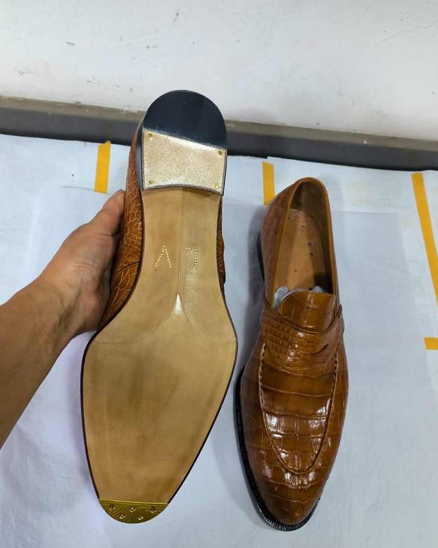 Crocodile Leather Brown Handmade Loafers