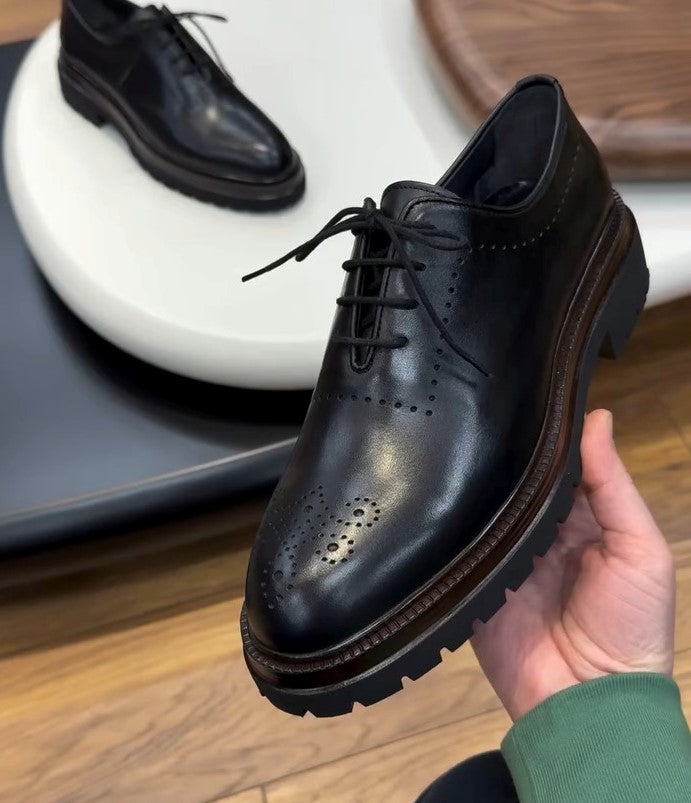 Black Leather Men's Fashionable Casual Shoes