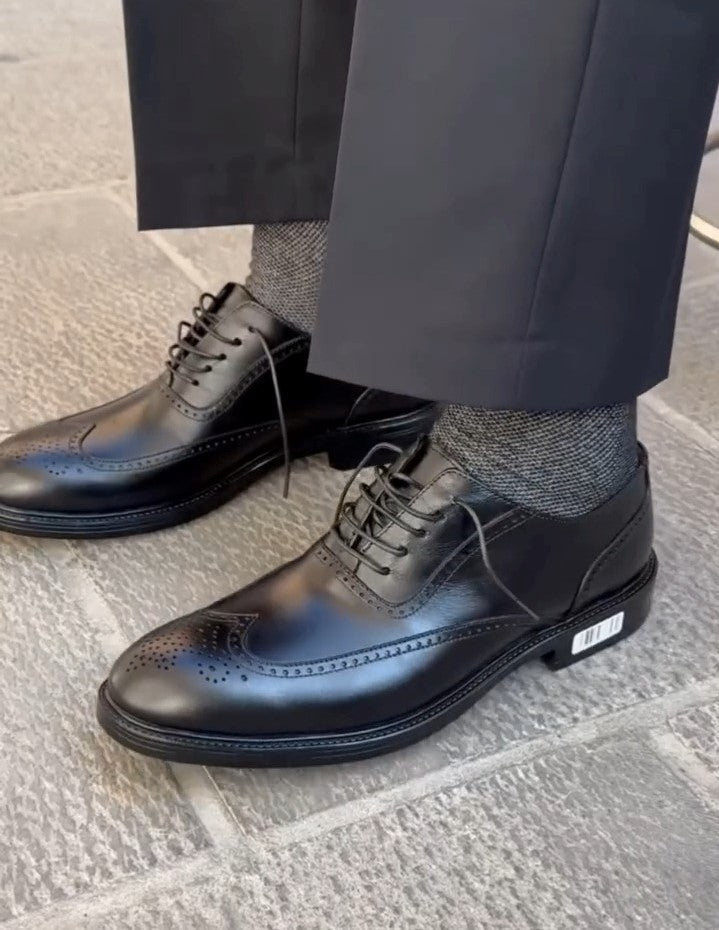 Genuine Leather Men's Black Lace-up Dress Shoes