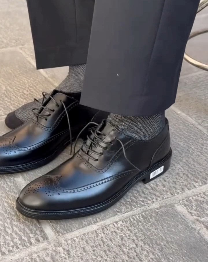 Genuine Leather Men's Black Lace-up Dress Shoes