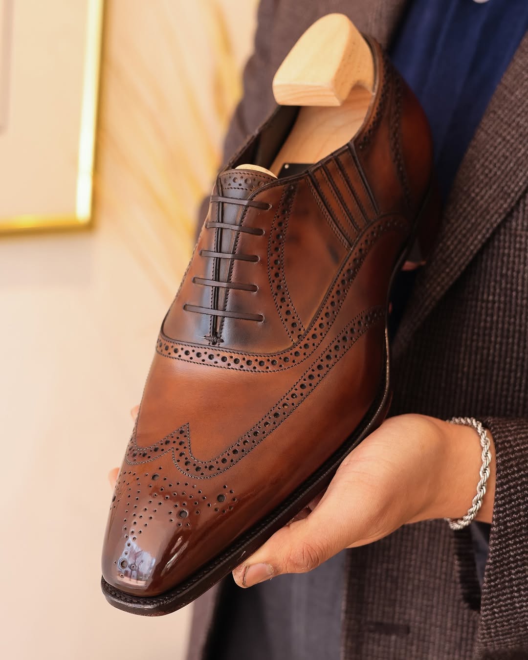 Genuine Men's Brown Handmade Oxford Shoes