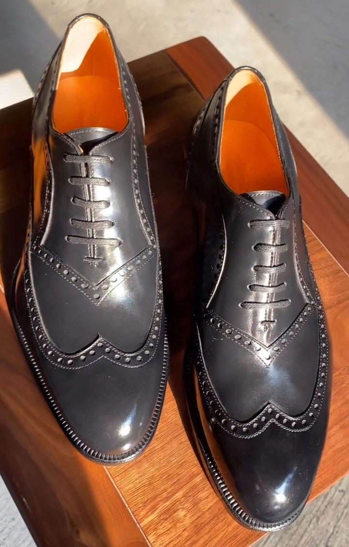 Genuine Men's Handmade Black Oxford Shoes