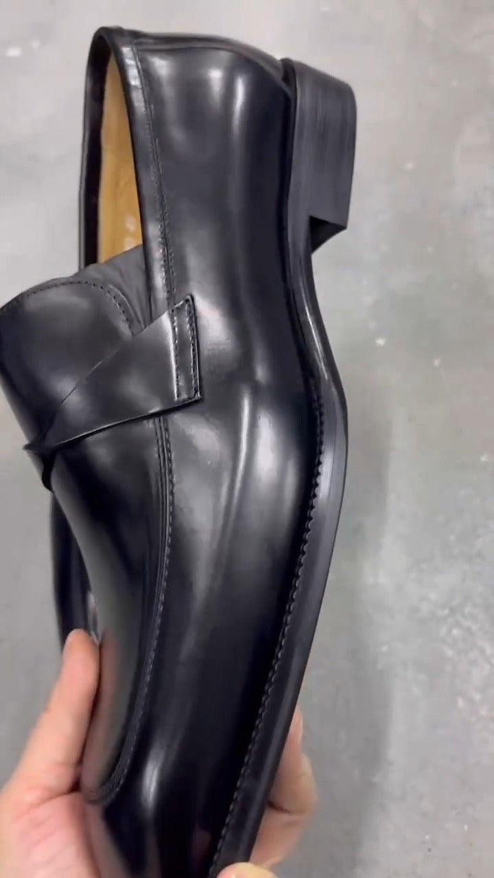Black Hand-Painted Penny Loafers