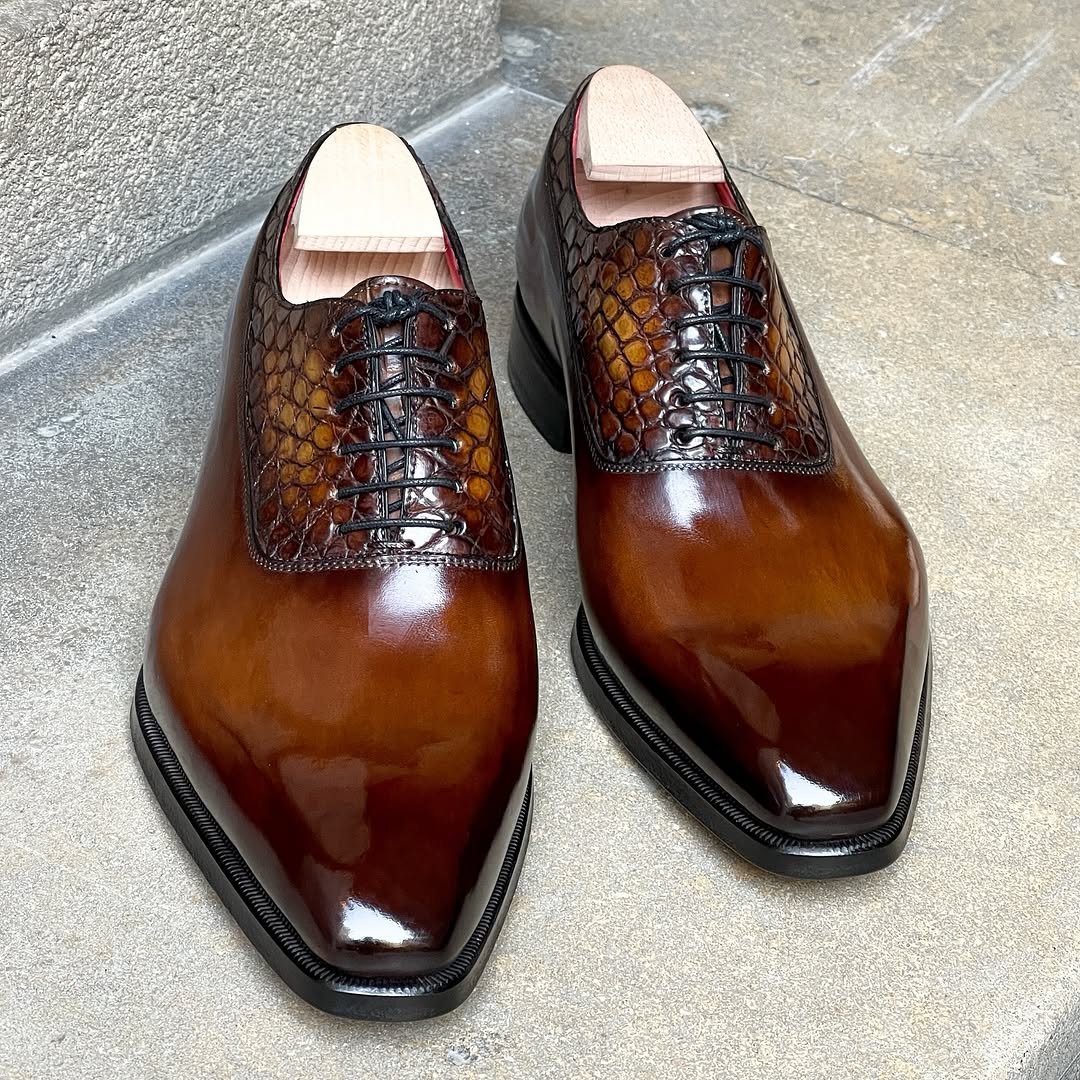 Crocodile&calf Leather Oxford’s Shoes