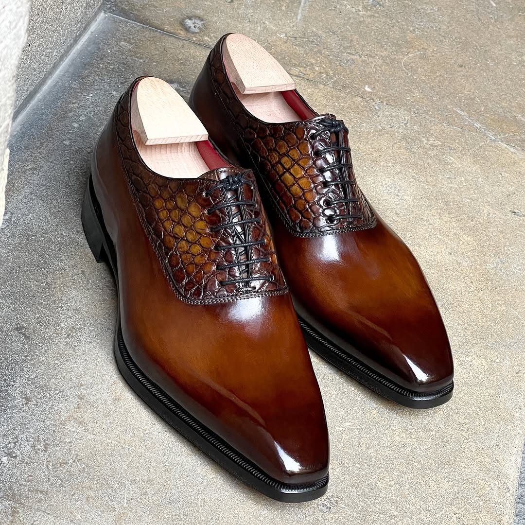 Crocodile&calf Leather Oxford’s Shoes