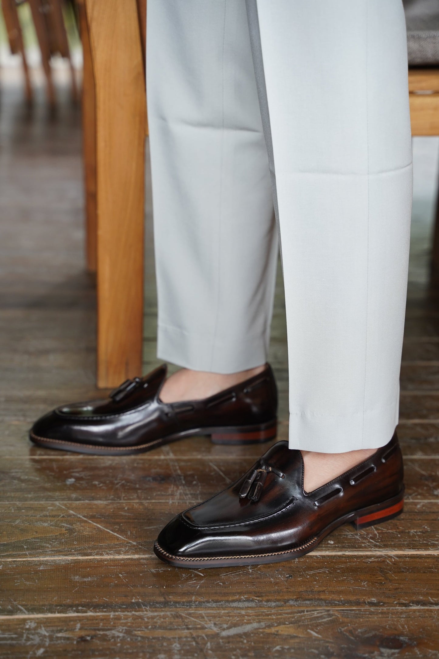 Hand-Made Dark Brown Leather Tassel Loafers