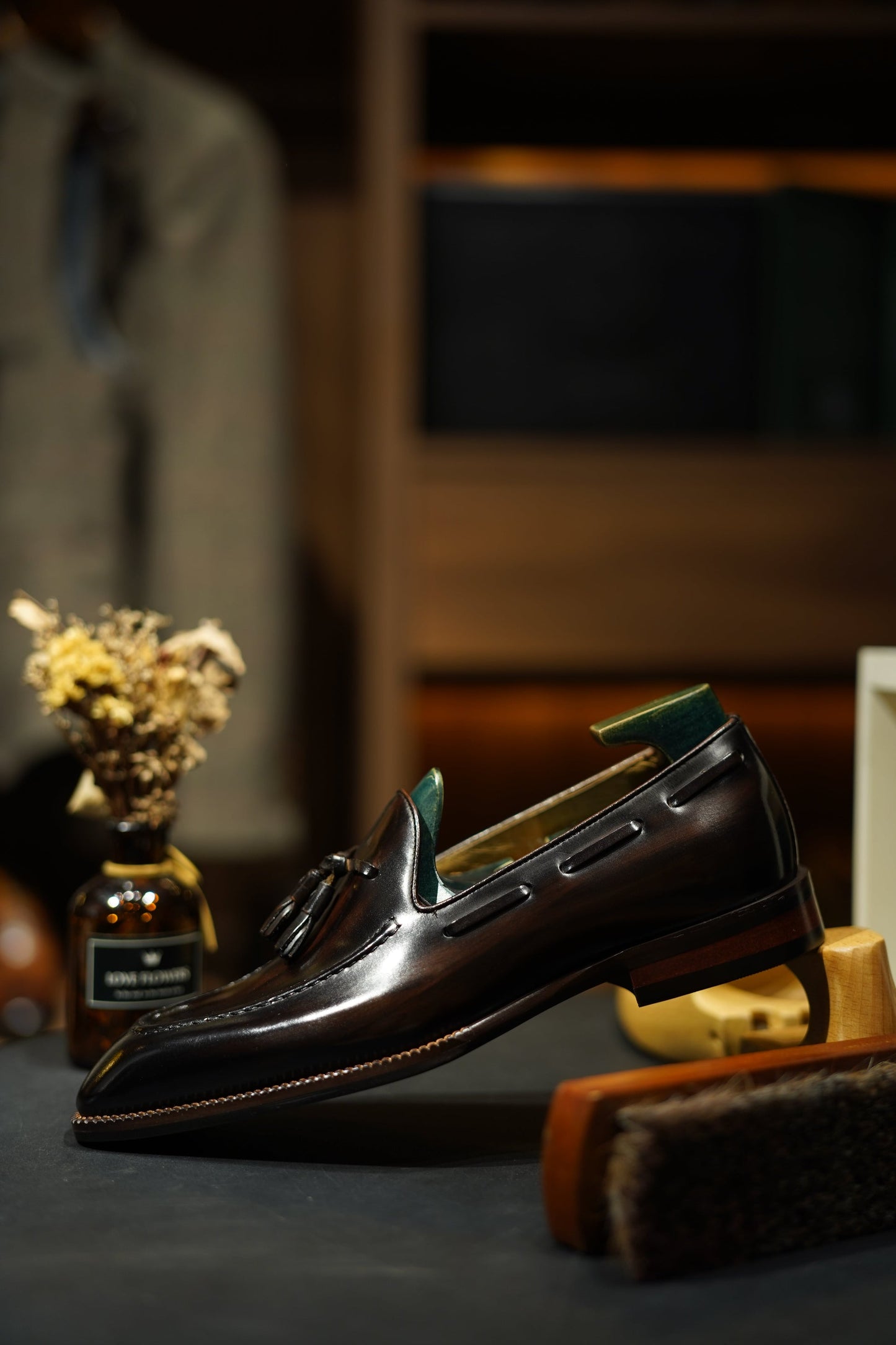 Hand-Made Dark Brown Leather Tassel Loafers