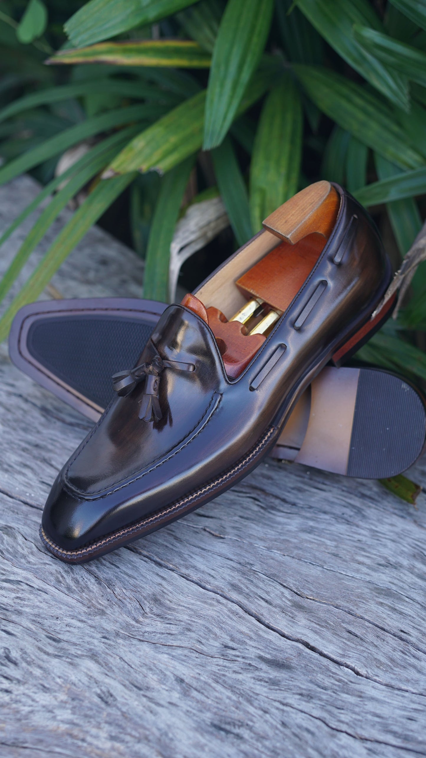 Hand-Made Dark Brown Leather Tassel Loafers