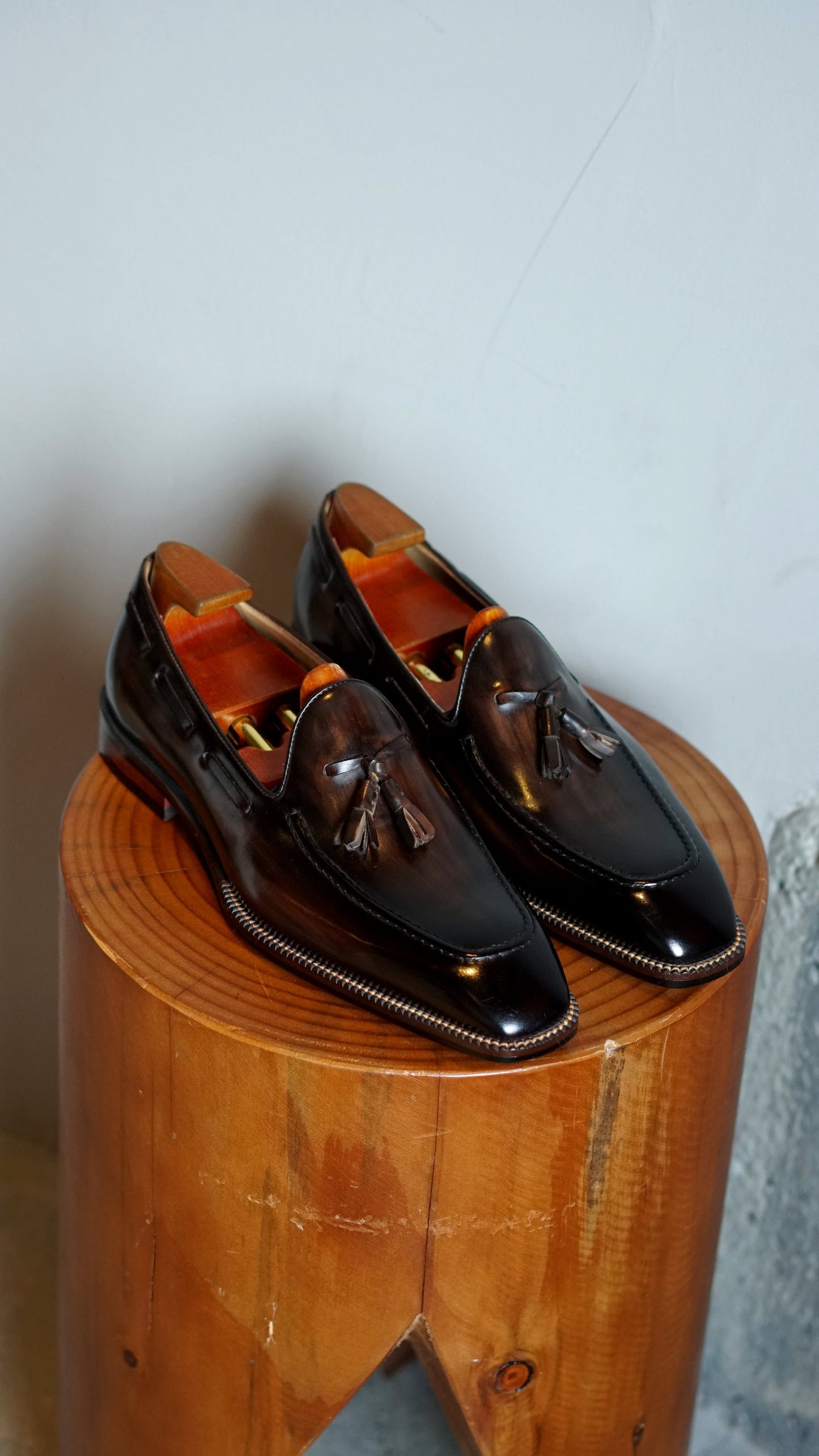 Hand-Made Dark Brown Leather Tassel Loafers