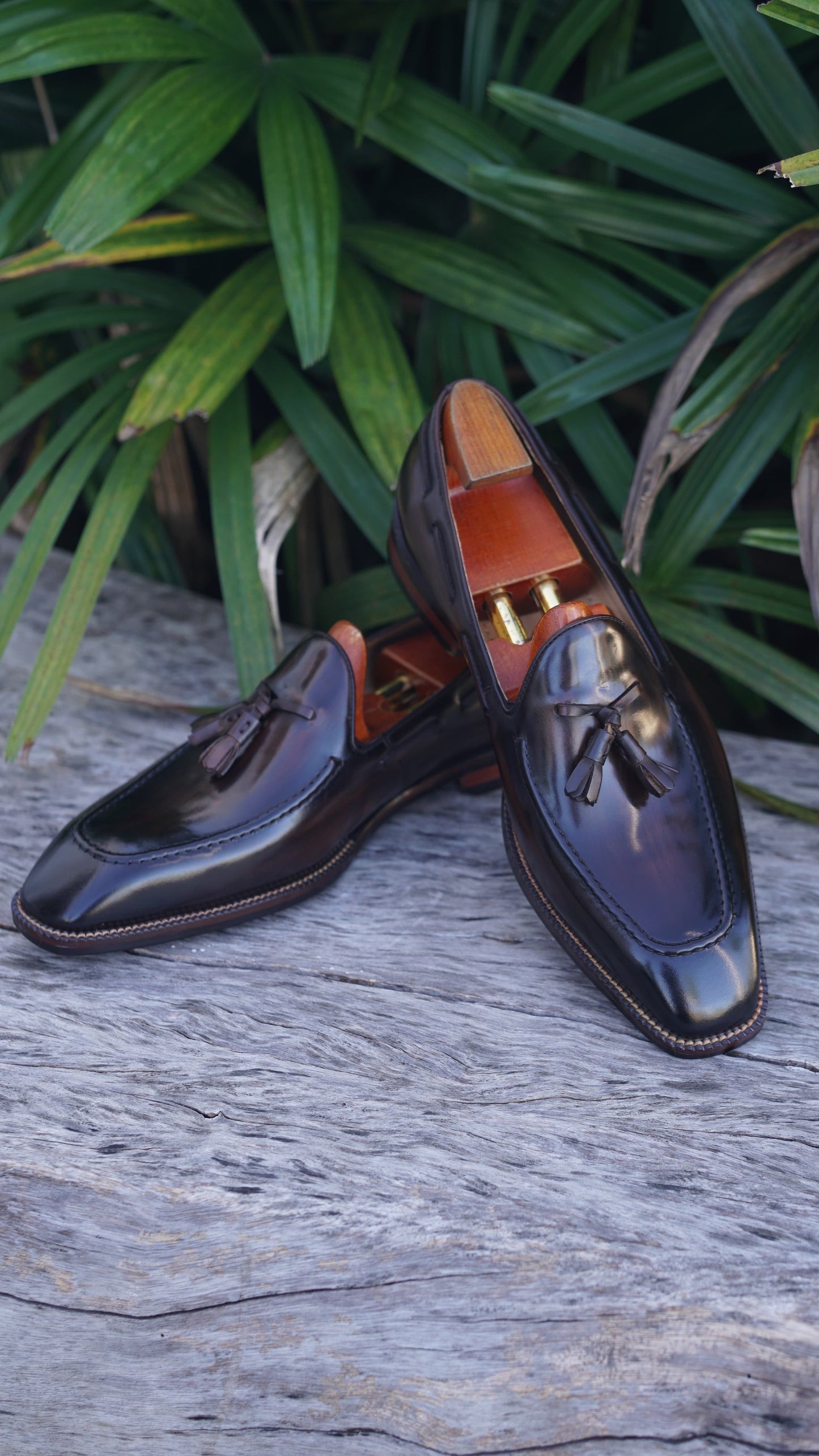 Hand-Made Dark Brown Leather Tassel Loafers