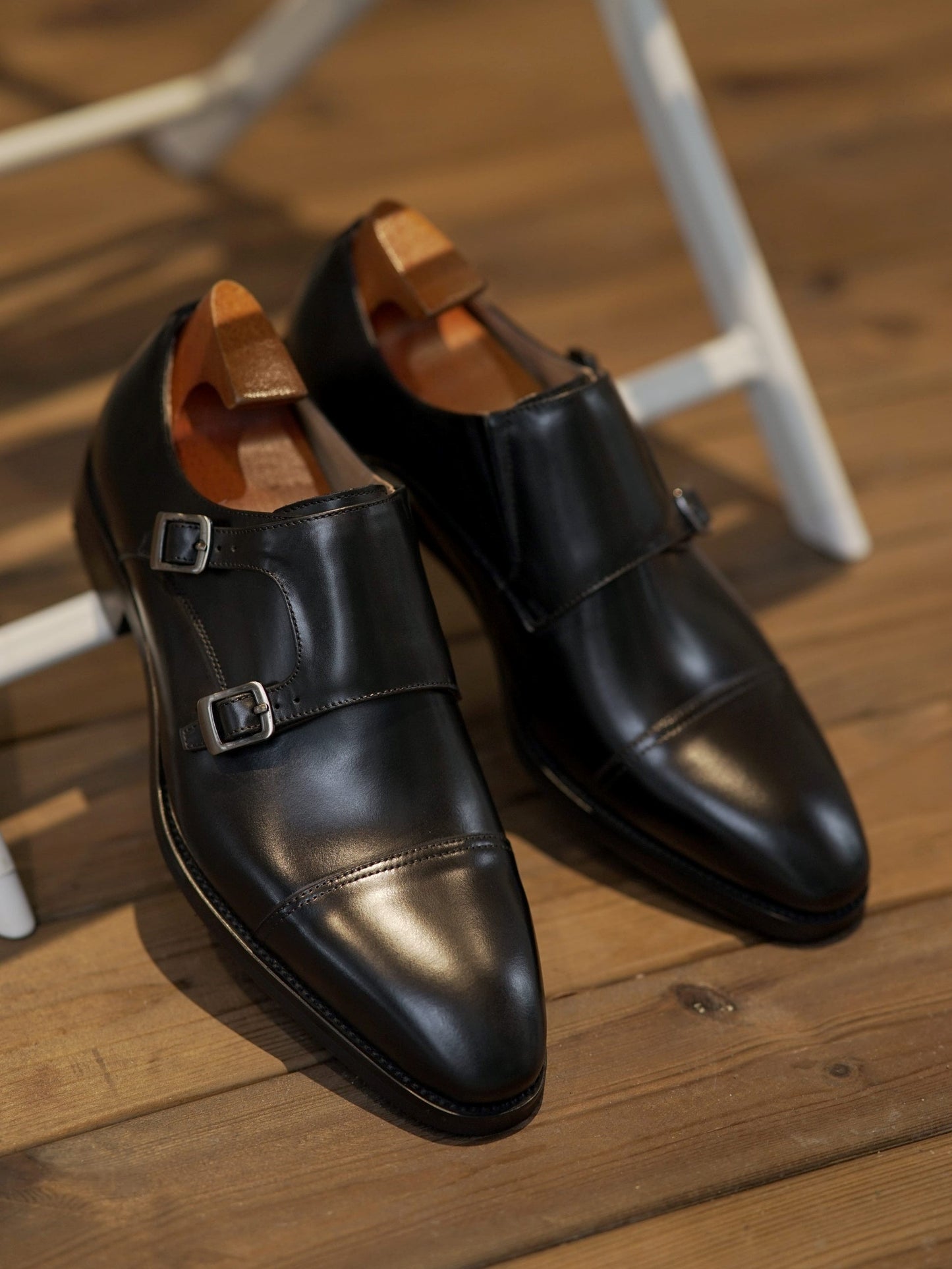 Black Double Monk Strap Shoes