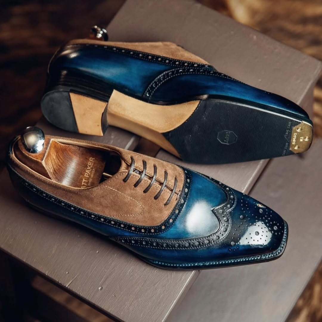 Genuine Leather Handmade Colorblock Oxford Shoes