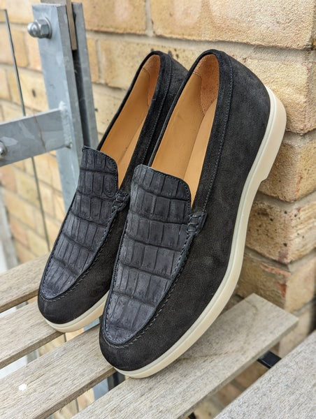 Loafers - Black Suede & Crocodile