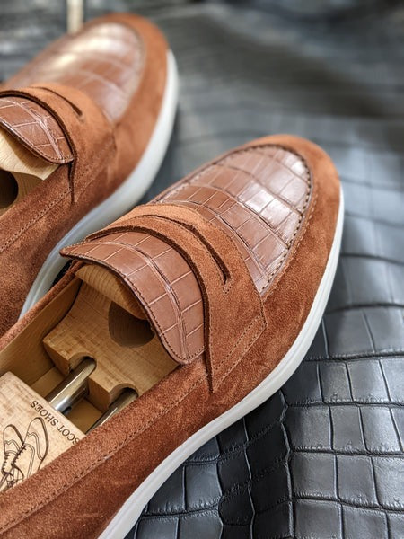 Classic Loafers - Tan Crocodile & Suede