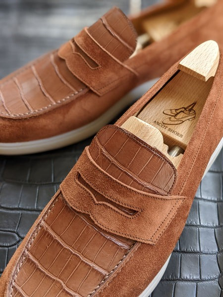 Classic Loafers - Tan Crocodile & Suede
