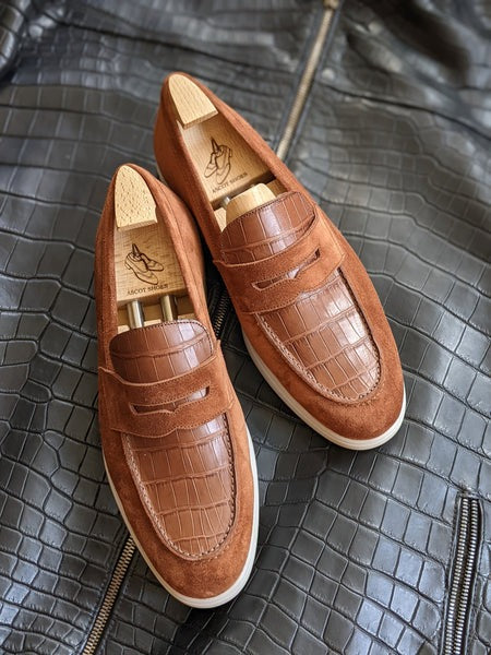 Classic Loafers - Tan Crocodile & Suede