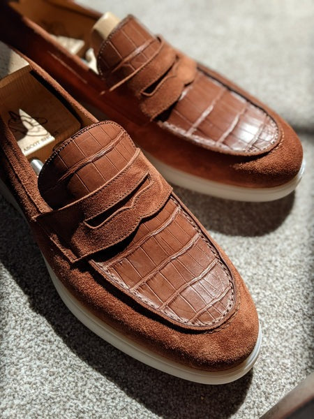 Classic Loafers - Tan Crocodile & Suede