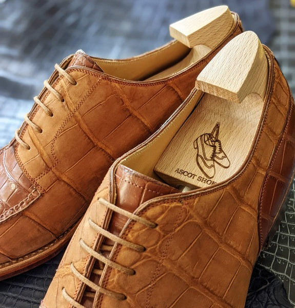 Men's Leather Shoes - Tan Nubuck Alligator & Cognac Crocodile