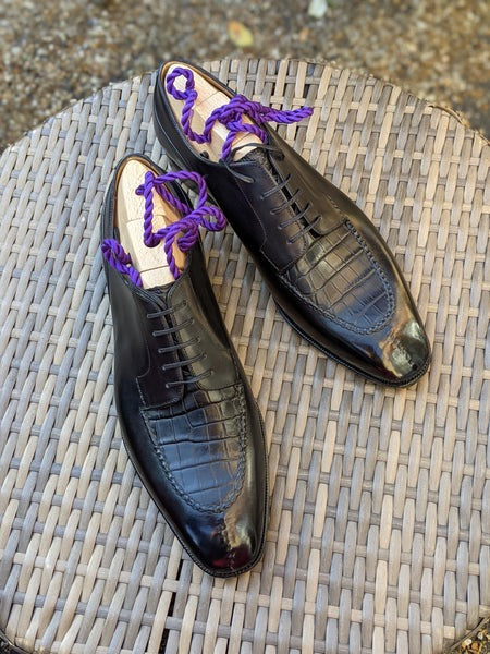 Men's Leather Shoes - Black Calf & Black Alligator