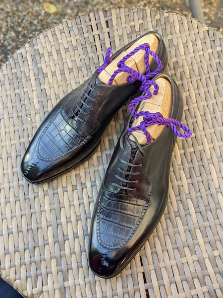 Men's Leather Shoes - Black Calf & Black Alligator