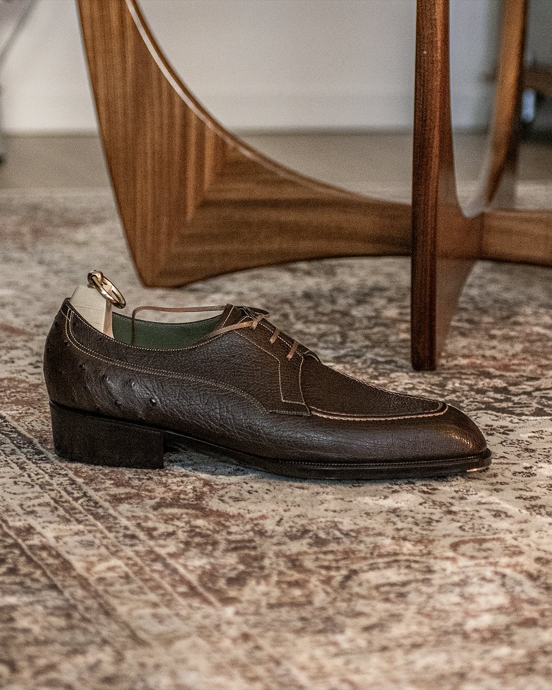 Coffee Brown Ostrich Leather Derby Shoes