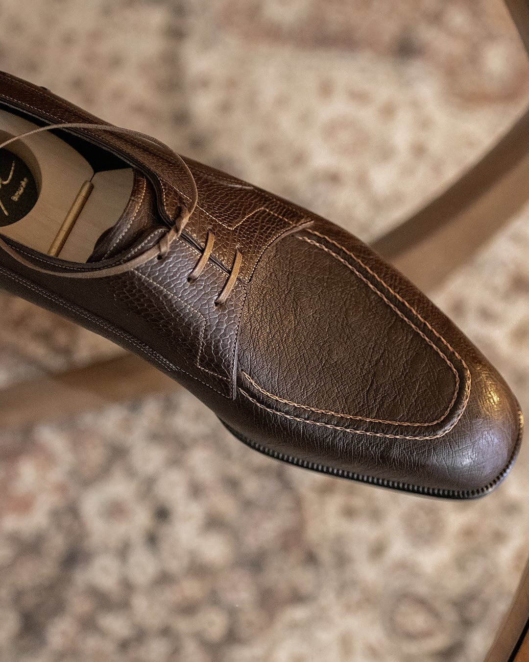 Coffee Brown Ostrich Leather Derby Shoes