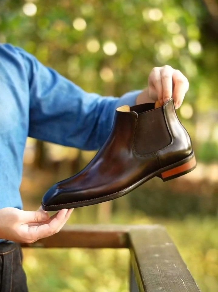 Men's Handmade Brown Leather Chelsea Boots