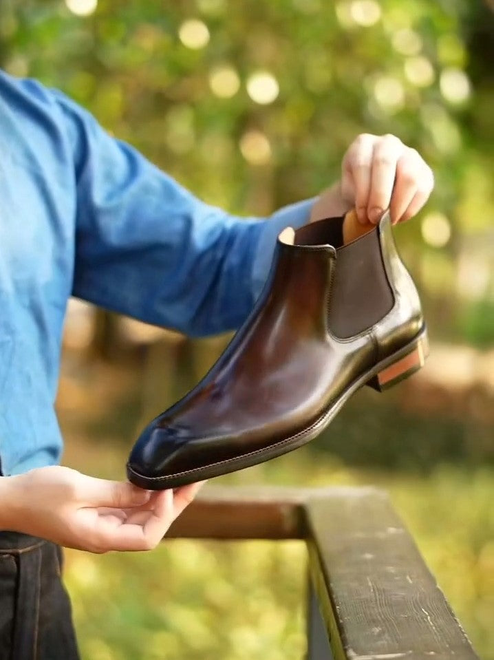 Men's Handmade Brown Leather Chelsea Boots