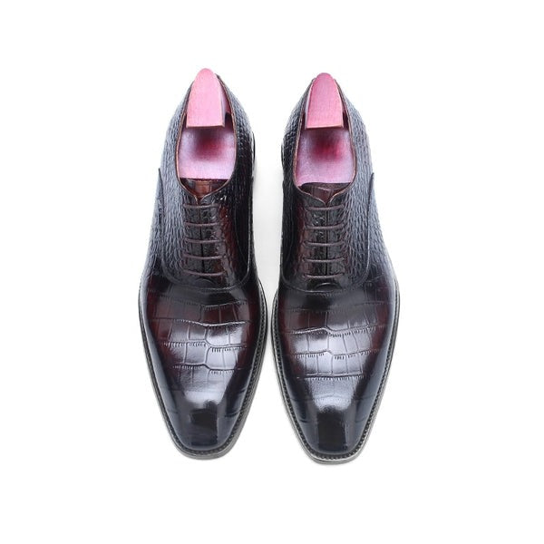 Men's Burgundy Croco Oxford Shoes