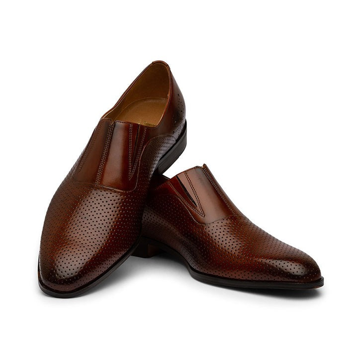 Brown Perforated Elastic Loafers
