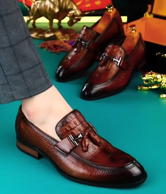 Brown Crocodile Leather Loafers