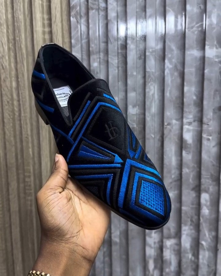 Irregular Blue Embroidered Loafers