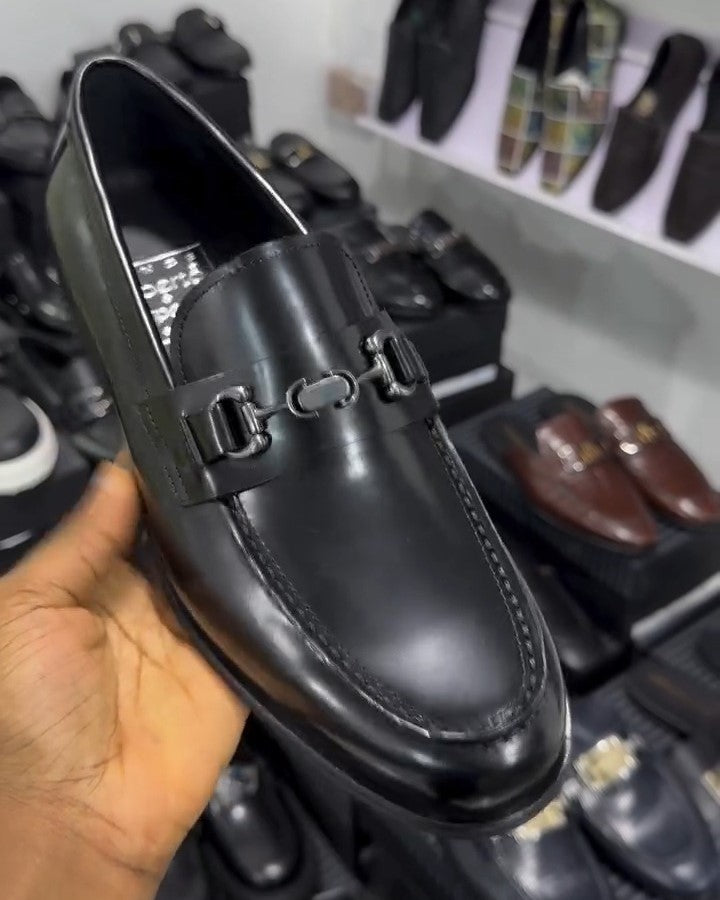 Black Leather Buckle Loafer