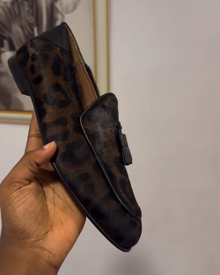 Suede Leopard Print Tassel Loafers