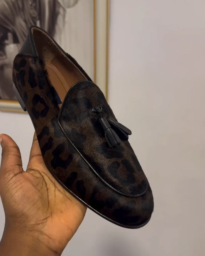 Suede Leopard Print Tassel Loafers