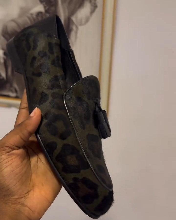 Green Suede Leopard Print Loafer