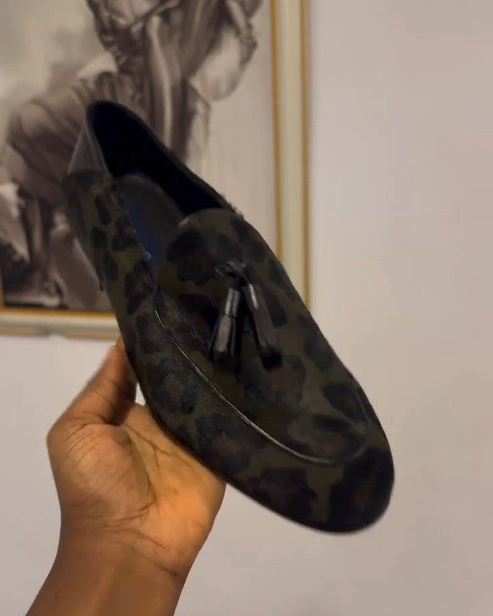 Green Suede Leopard Print Loafer