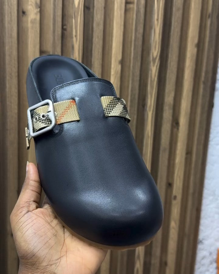 Side Buckle Leather Slippers