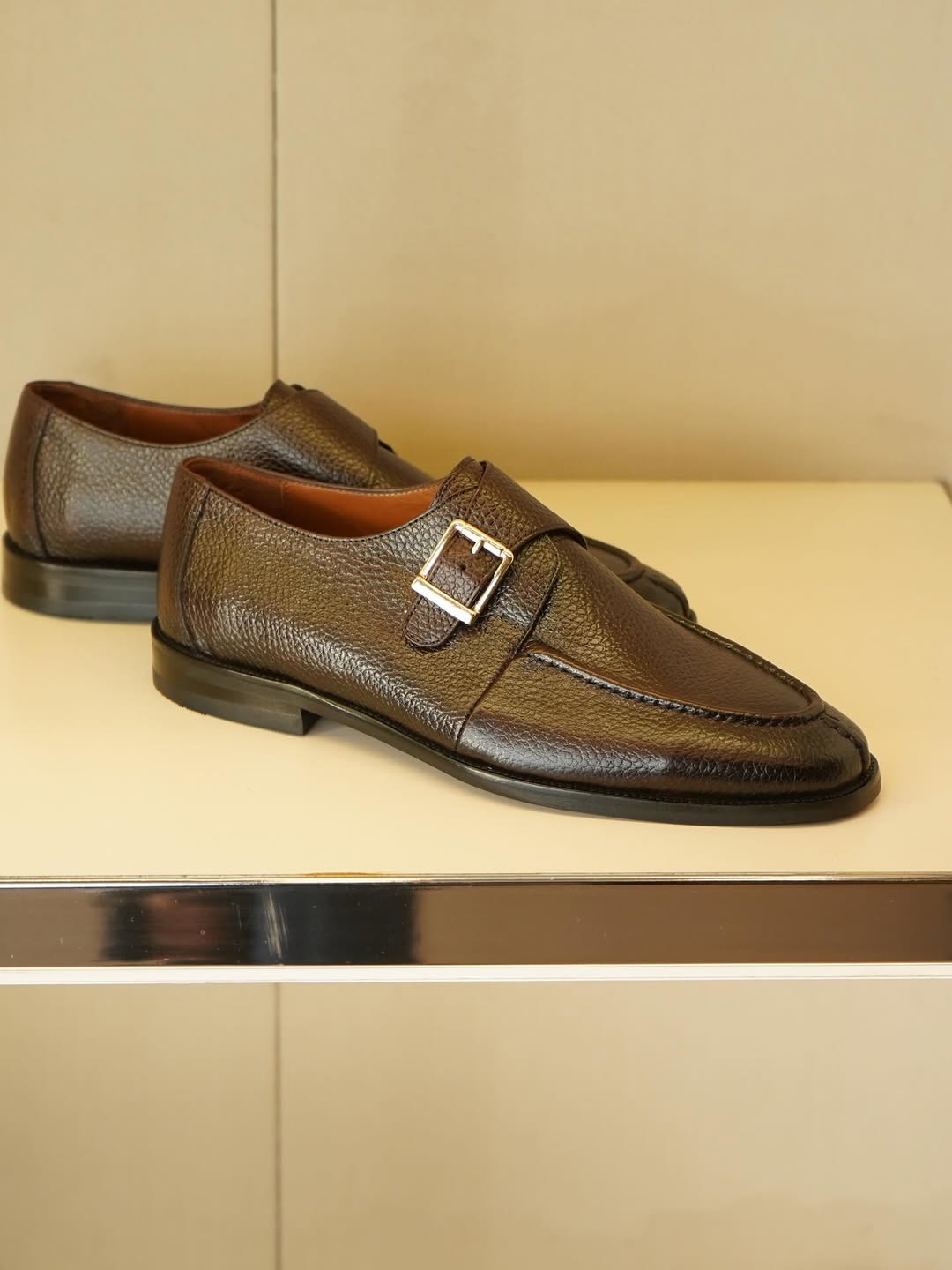 Men's Brown Leather Side Buckle Shoes