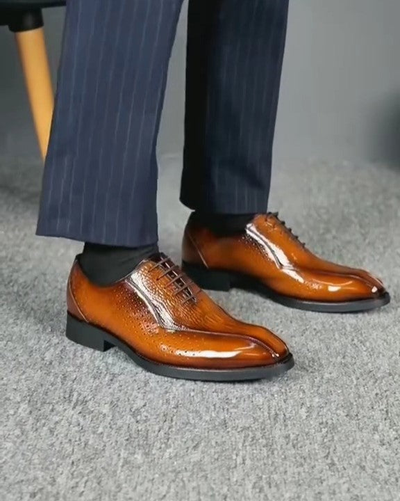 Men's Brown Polished Genuine Leather Shoes