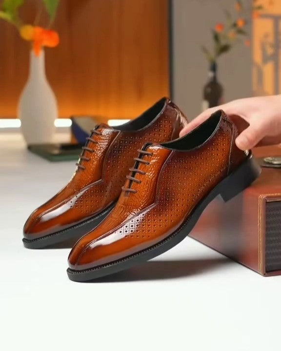 Men's Brown Polished Genuine Leather Shoes