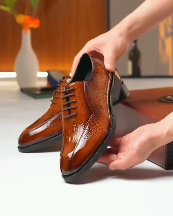 Men's Brown Polished Genuine Leather Shoes