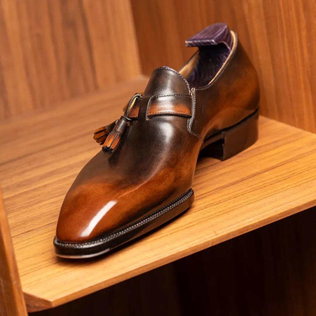 Brown Leather Single Buckle Monk Shoes