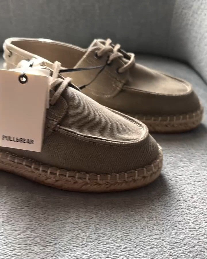 Khaki Handmade Lace-up Casual Shoes