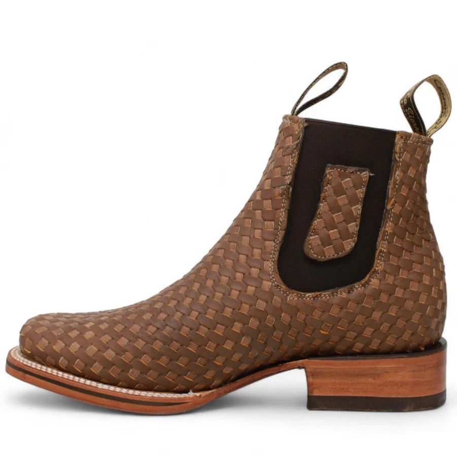 Men's Short Ankle Genuine Leather Rodeo Petatillo Boot Square Toe